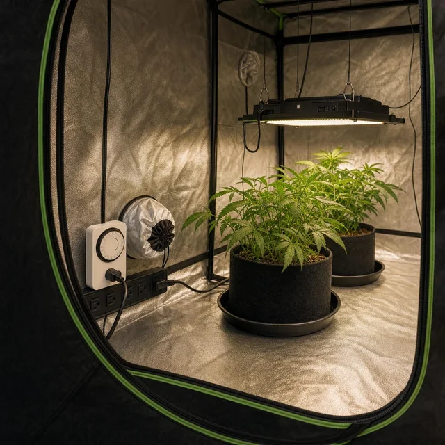 Timer de luz en indoor: fotoperiodos estables para crecer y florecer sin sorpresas