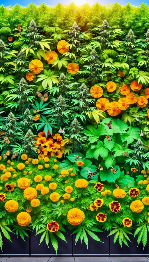 Combina flores y vegetales.  Planta flores como caléndulas o capuchinas entre tus vegetales para atraer polinizadores y repeler plagas naturalmente, potenciando la salud del huerto.  ¡Color y protección en tu jardín!  #urugrow #growshop #plantamoscontigo