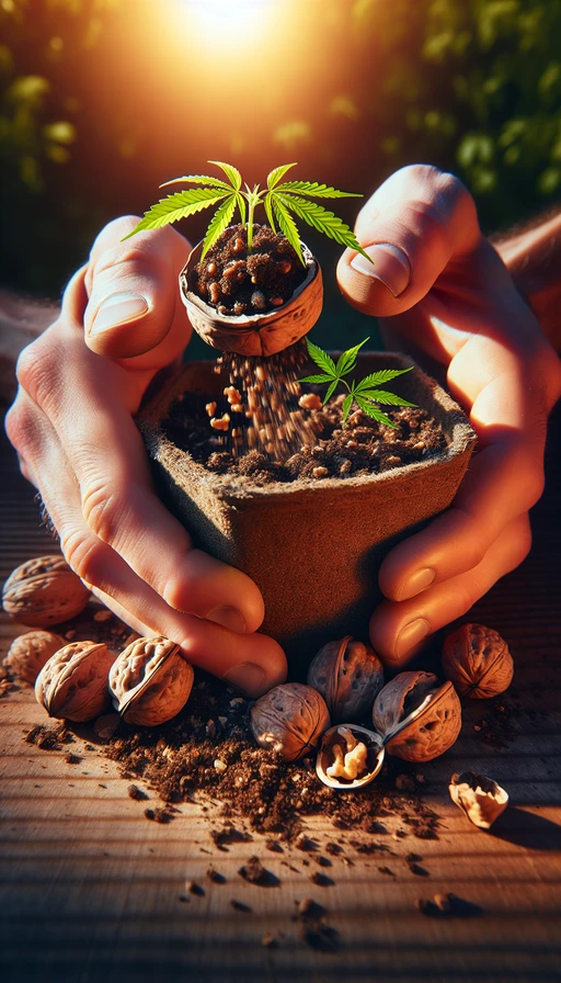 Crea un abono de cáscaras de nuez.  Tritura cáscaras de nuez y mézclalas en el sustrato para mejorar la aireación y aportar minerales. Ayudan a enriquecer el suelo con materia orgánica.  ¡Reciclaje nutritivo para un suelo fértil!  #urugrow #growshop #plantamoscontigo