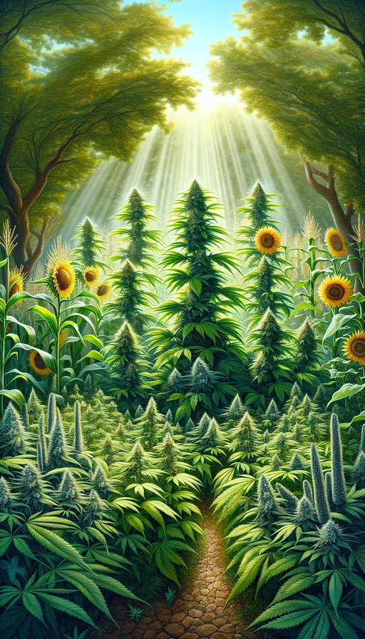 Crea un microclima con plantas altas.  Planta maíz o girasoles cerca de tus cultivos sensibles para proporcionar sombra natural y protección contra el viento, mejorando el entorno.  ¡Apoyo natural para un crecimiento saludable!  #urugrow #growshop #plantamoscontigo