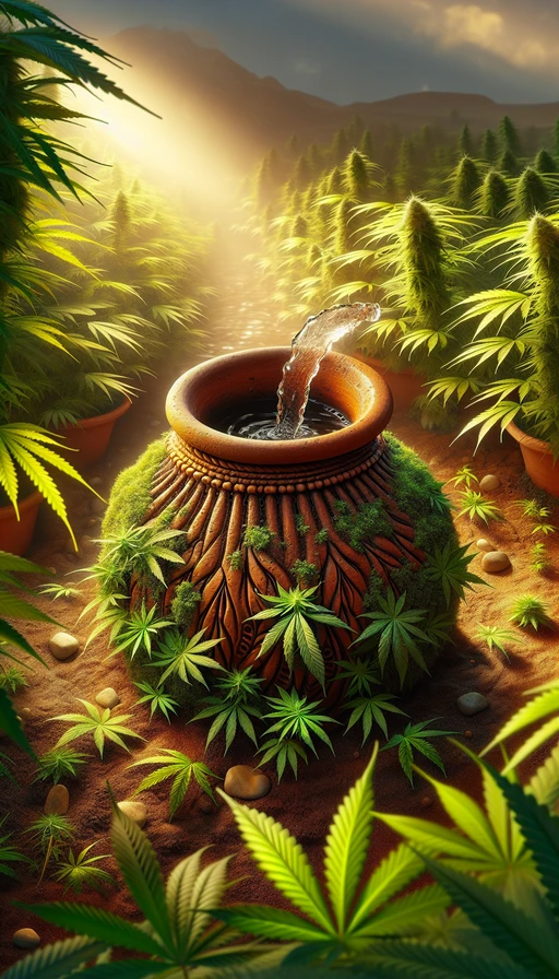 Regular el riego con el método de la olla.  Coloca una olla de barro enterrada en el suelo cerca de las plantas y llénala de agua. El agua se filtra lentamente, manteniendo la tierra húmeda por más tiempo.  ¡Eficiencia hídrica hecha fácil!  #urugrow #growshop #plantamoscontigo