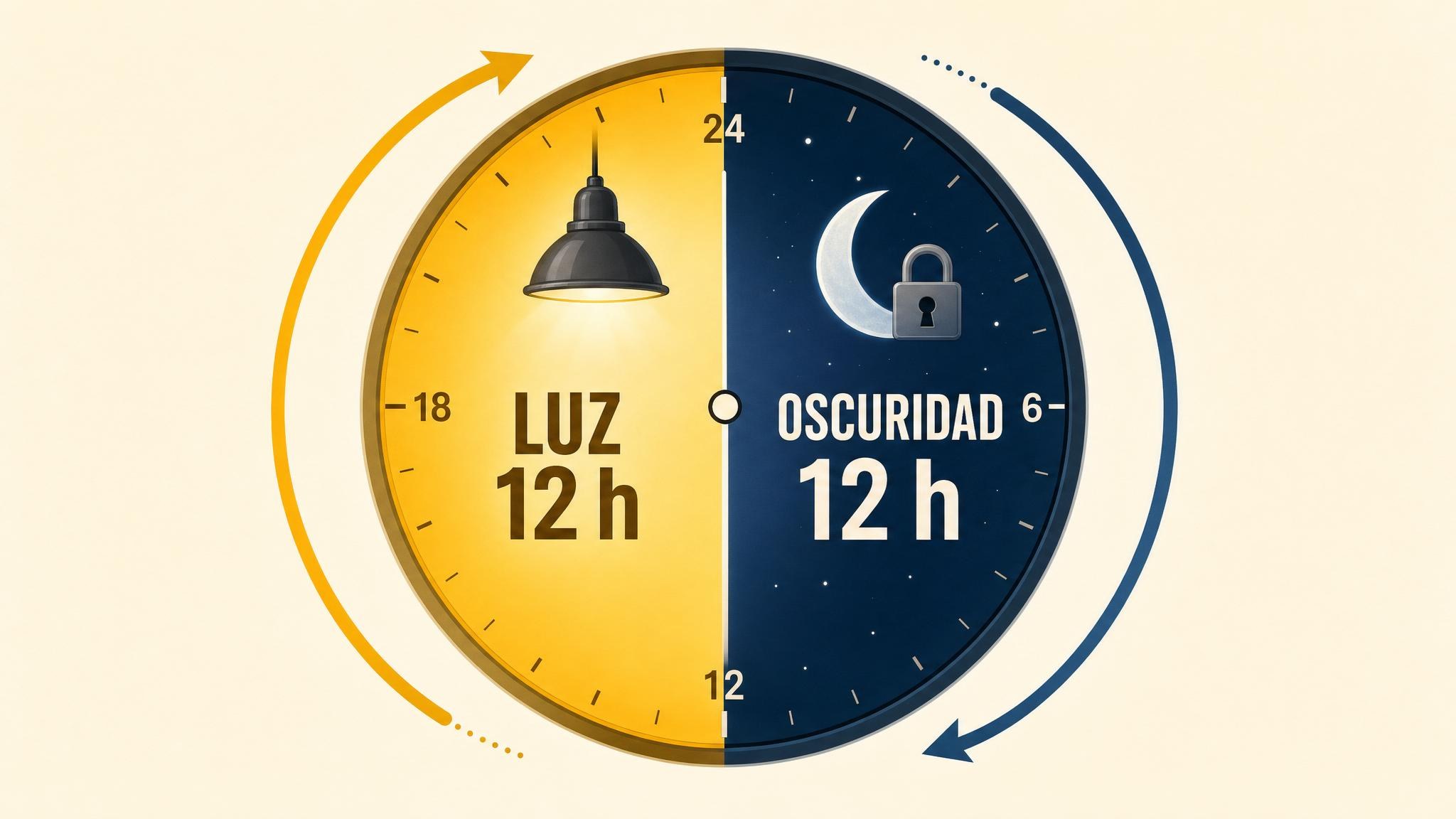 Diagrama de ciclo 12 horas de luz y 12 horas de oscuridad continua.