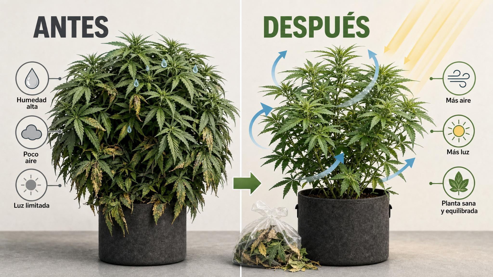Diagrama de poda selectiva para abrir la copa sin quitar demasiadas hojas.