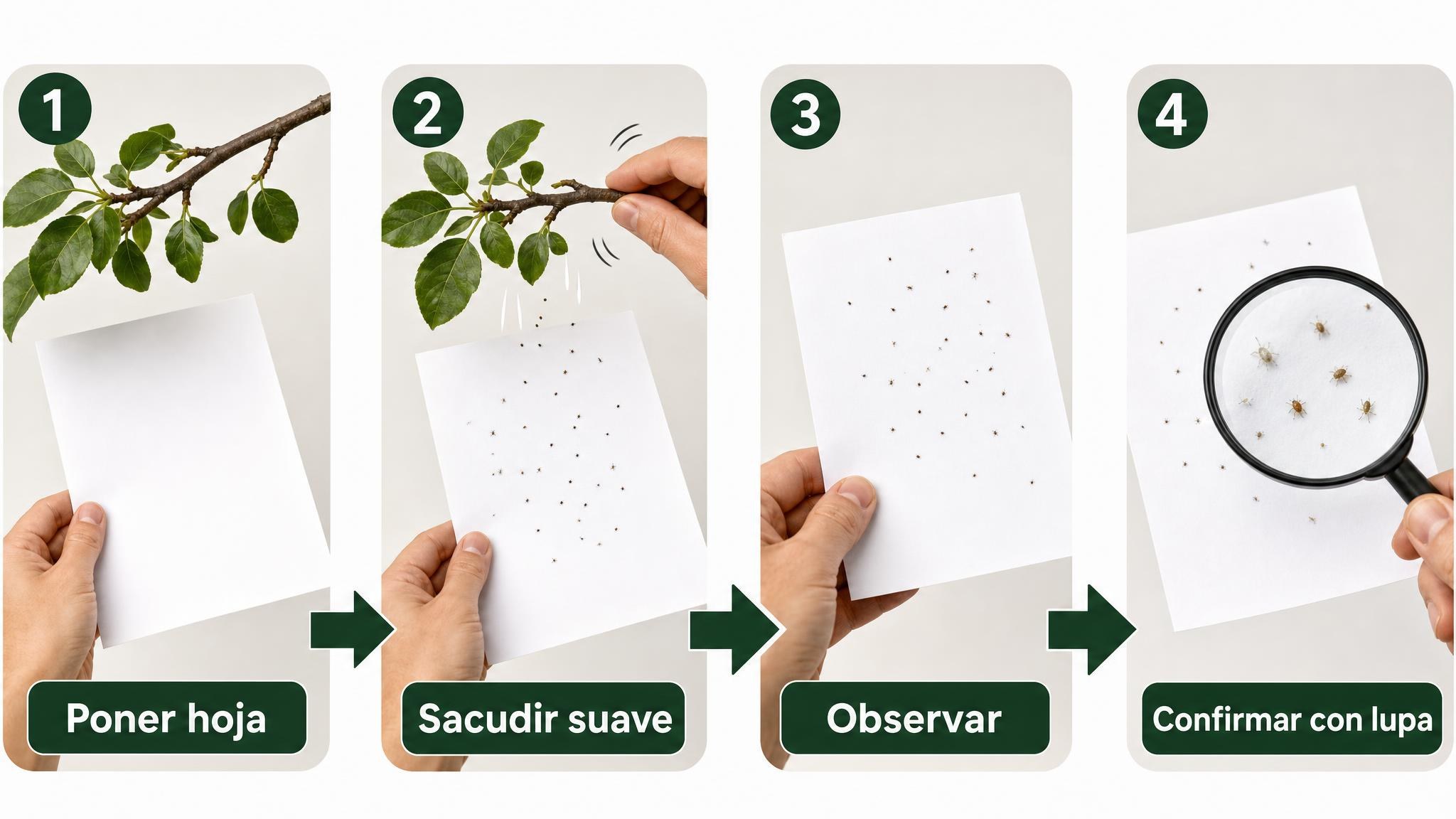 Diagrama de la prueba de la hoja blanca para detectar arañuela en una planta.