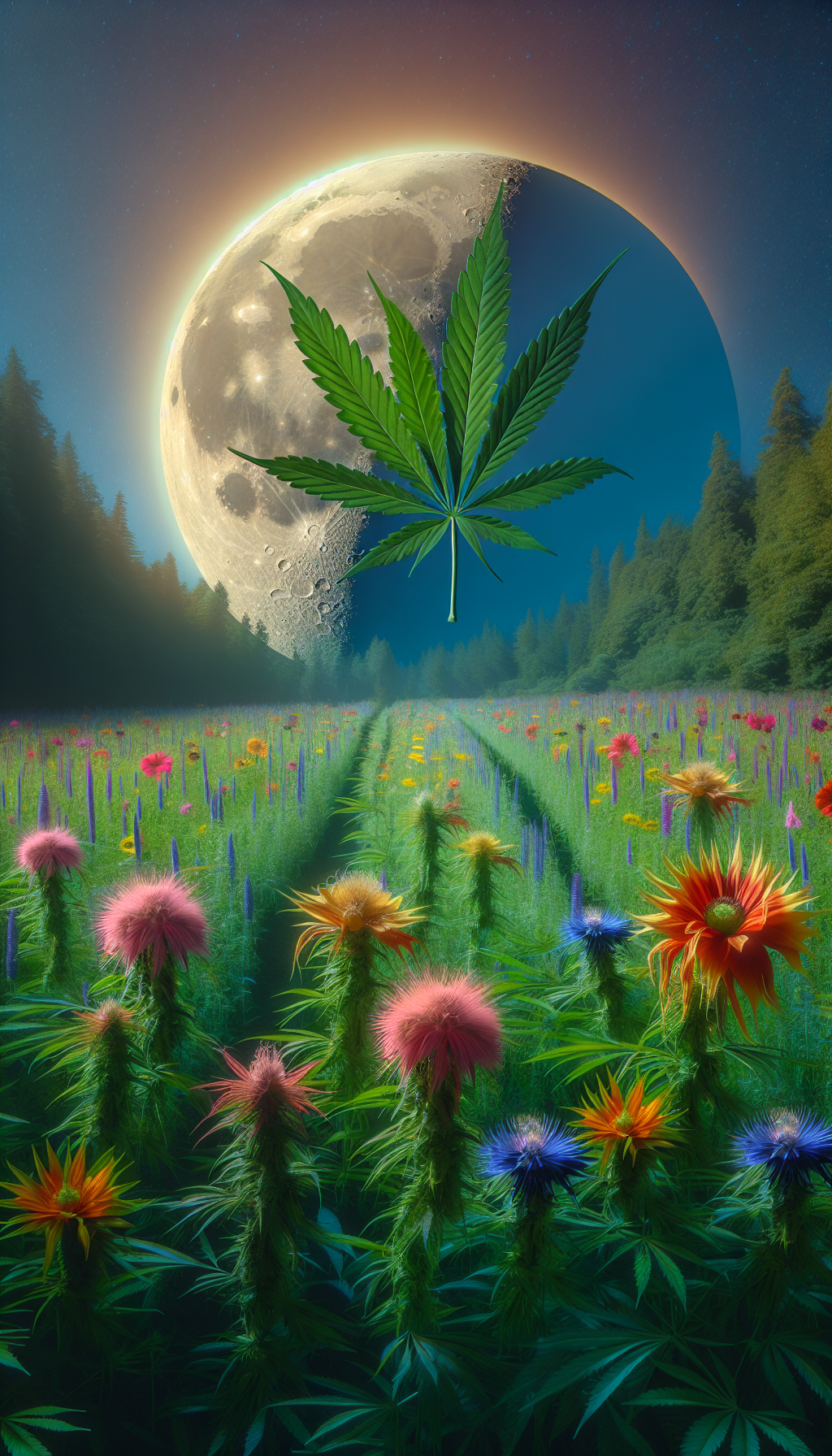 foto "Luz de Luna Cannabica sobre Campos de Ensoñación"