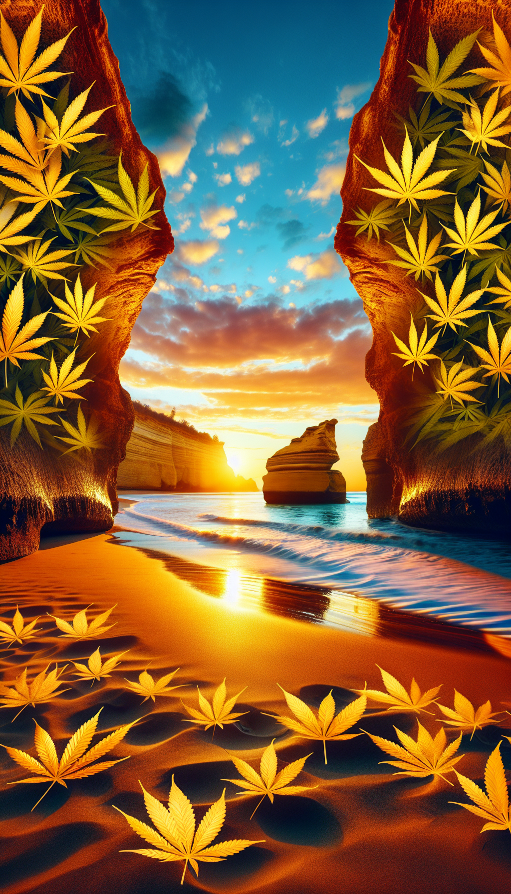 foto "Olas Doradas del Atardecer Verde"